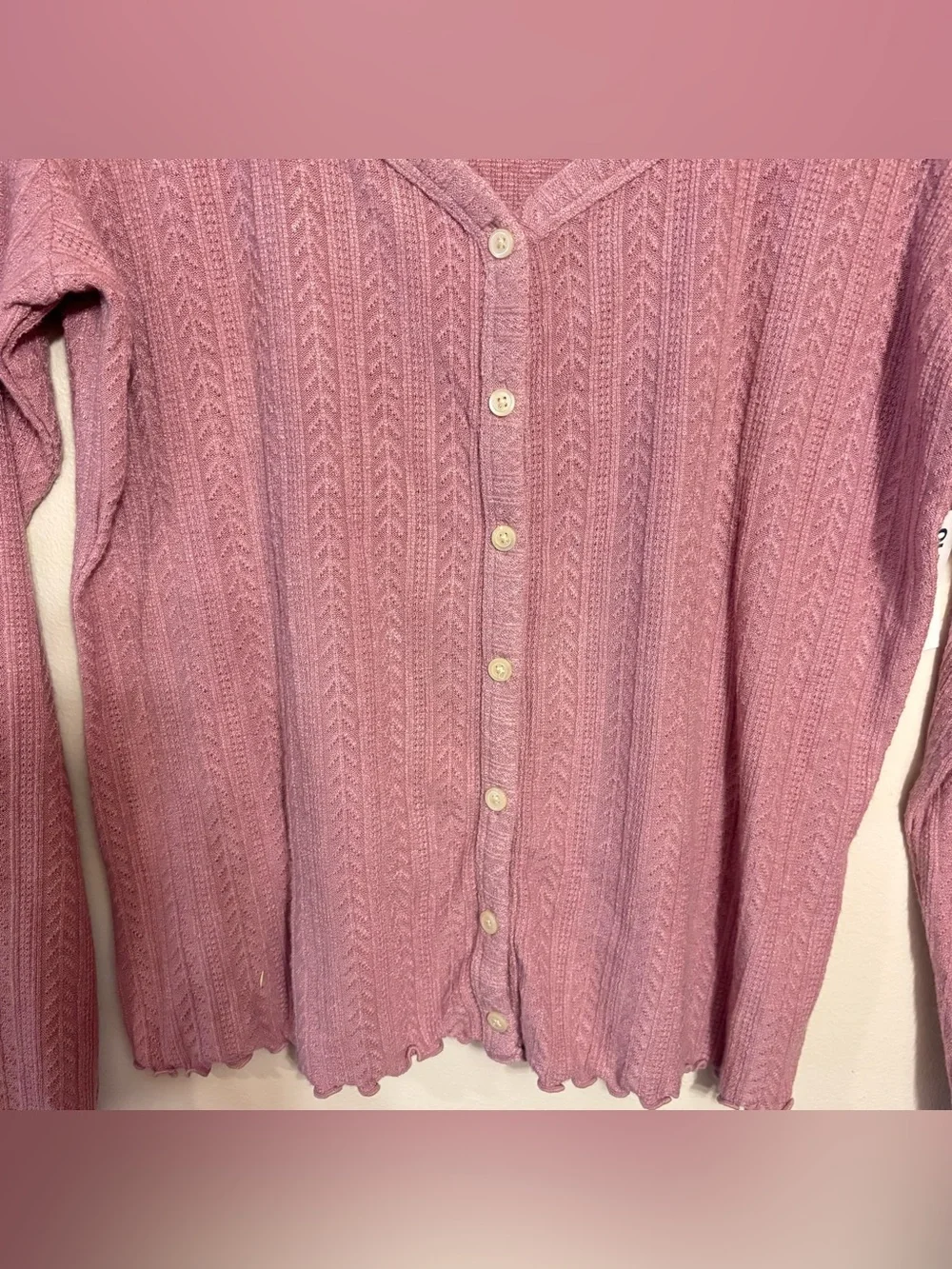 Soft Pink Ribbed Button-Front top - Picture 3 of 5